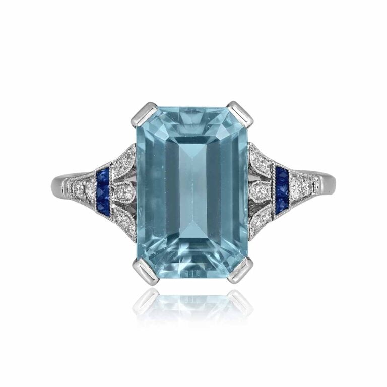 5.29ct Emerald Cut Aquamarine Platinum Holt Ring