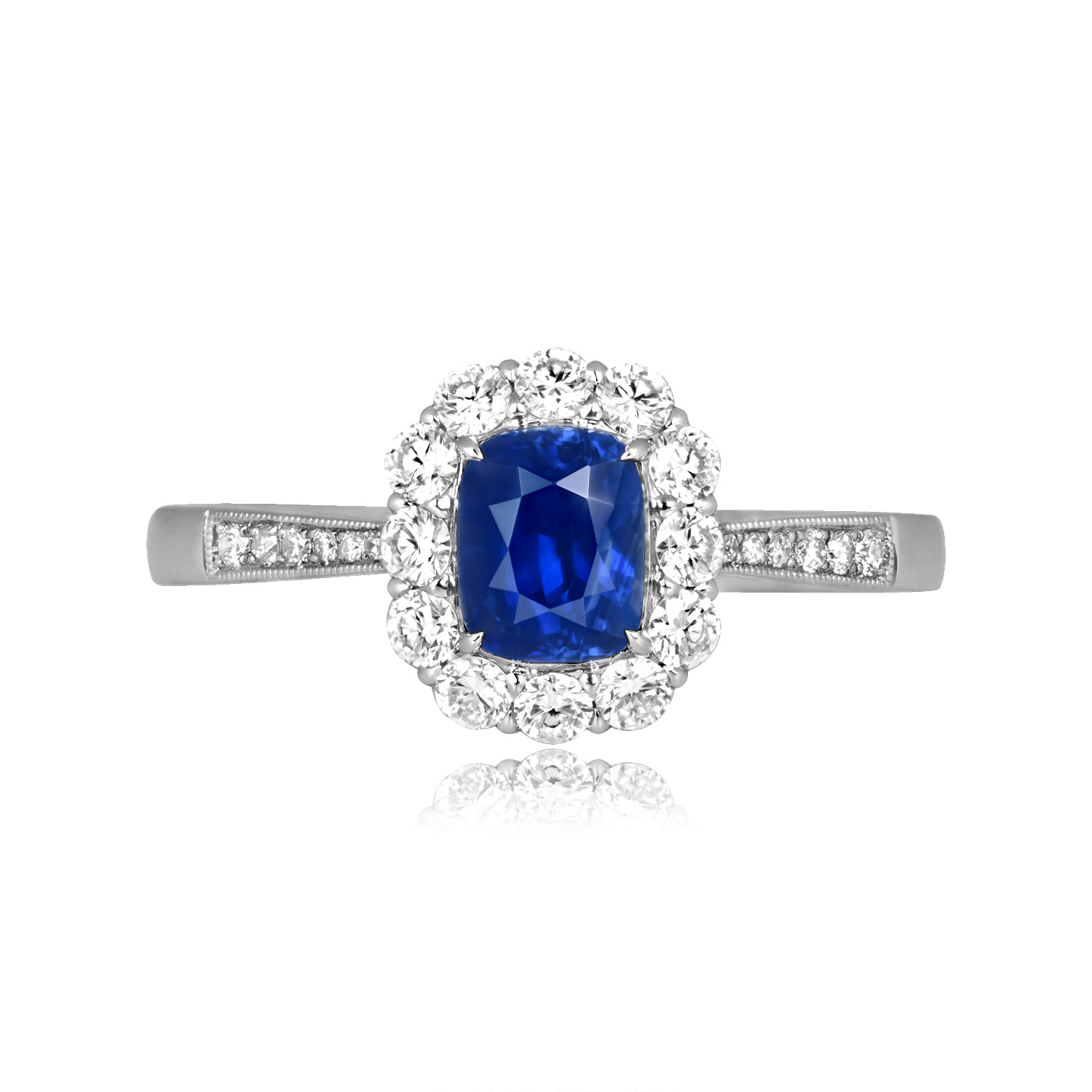Stacked from 34 images. Method=C (S=1) Top View 1.08 Sapphire and Diamond Engagement Ring Castella Ring 16530 TV