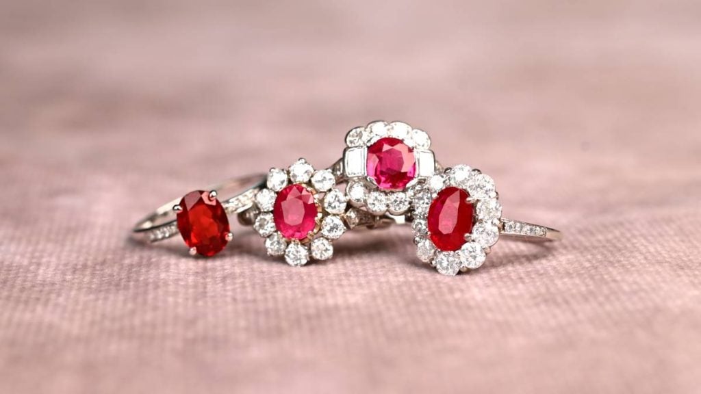 Collection of Unheated Burma Ruby Rings