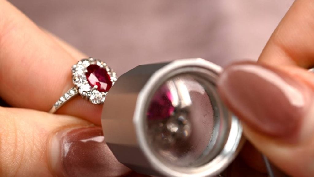 Loupe Examining Ruby from Burma