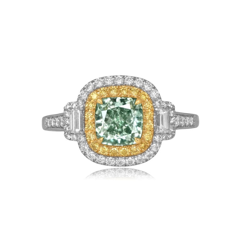 1.15ct GIA Fancy Yellowish Green Diamond Ring