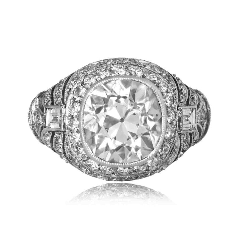 3.43ct Antique Cushion Cut Diamond Platinum Olton Ring