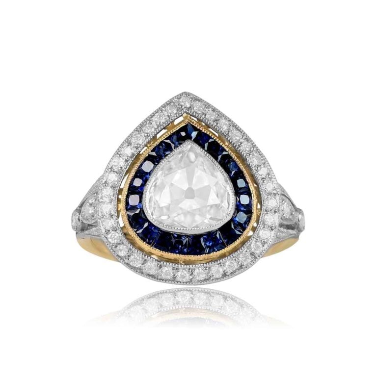 1.07ct Antique Pear Shape Diamond Double Halo Ring. Allwood Ring