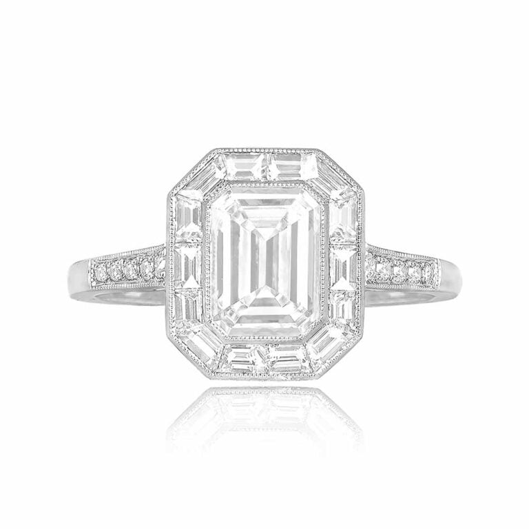 1.51ct Emerald Cut Diamond and Baguette Halo Alto Ring