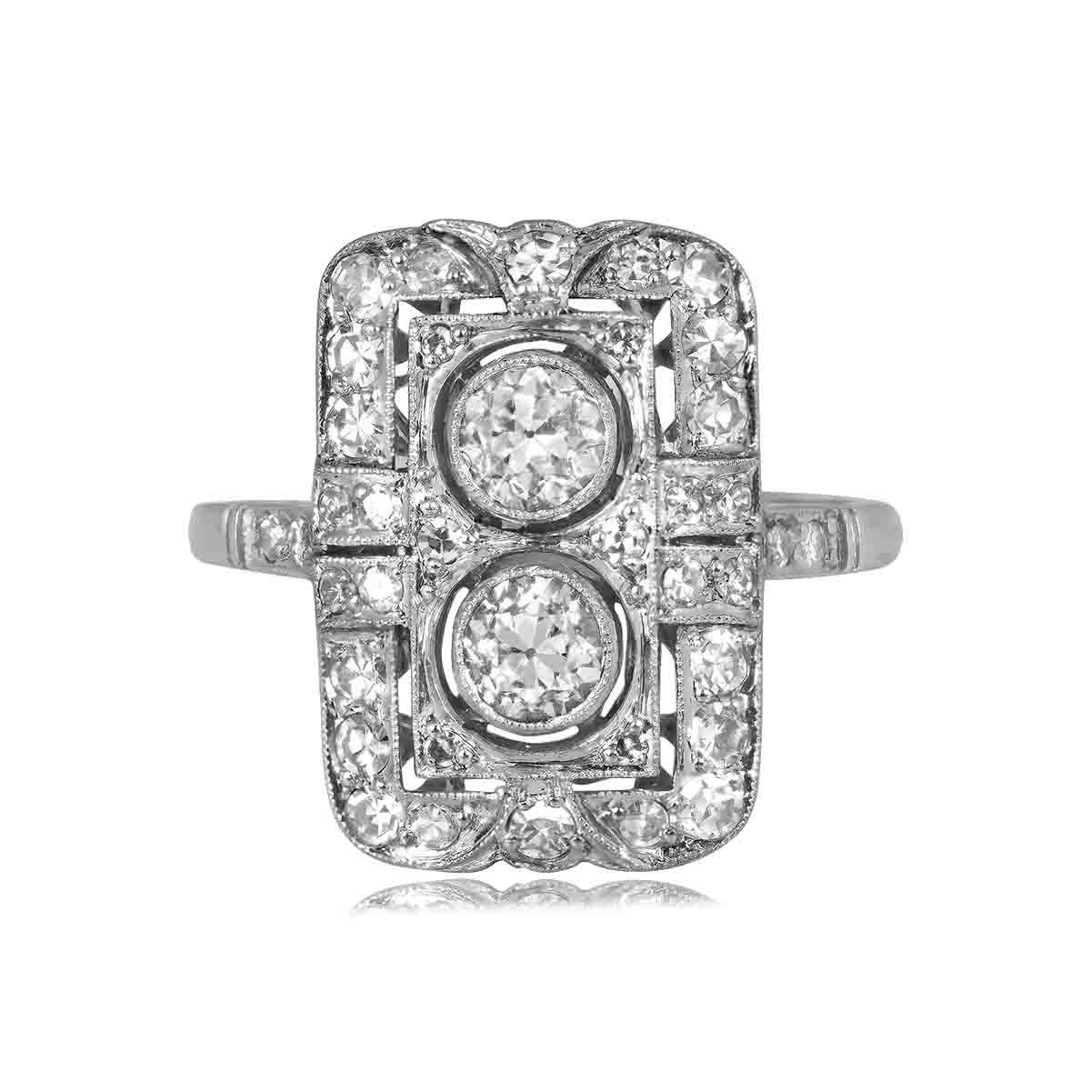 Stacked from 14 images. Method=C (S=1) Elongated Diamond Engagement Ring wit two stone and filigree. Gutenberg Ring 15260