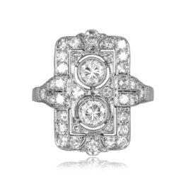 Elongated Diamond double center stoen with detaied filigree Engagement Lindow Ring 15261