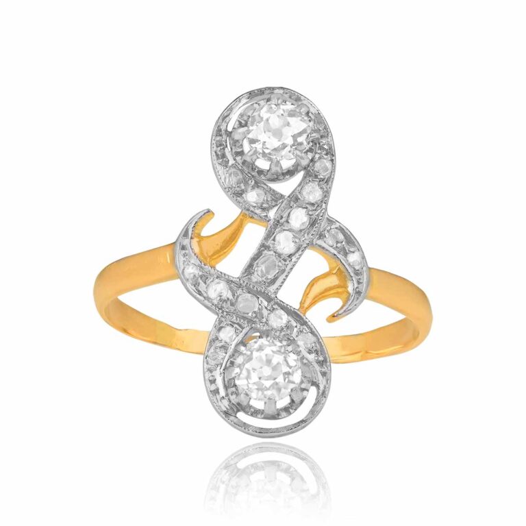 Antique Edwardian Two Stone Diamond Orrville Ring, Circa 1900