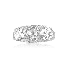 Art Deco 2.22ct Center Diamond Three Stone Platinum Cresson Ring, Circa 1920 15245