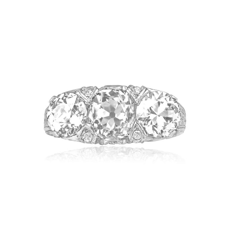 Art Deco 2.22ct Center Diamond Three Stone Platinum Cresson Ring, Circa 1920