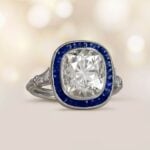 4.06ct Antique Cushion Cut Diamond Sapphire Halo ring Robinson Ring 15264