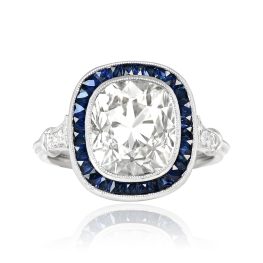 4 Carat Cushion Cut Diamond and Sapphire Engagement Ring 15264-TV