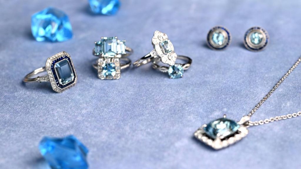 March Aquamarine Jewelry Rings Necklace Earrings