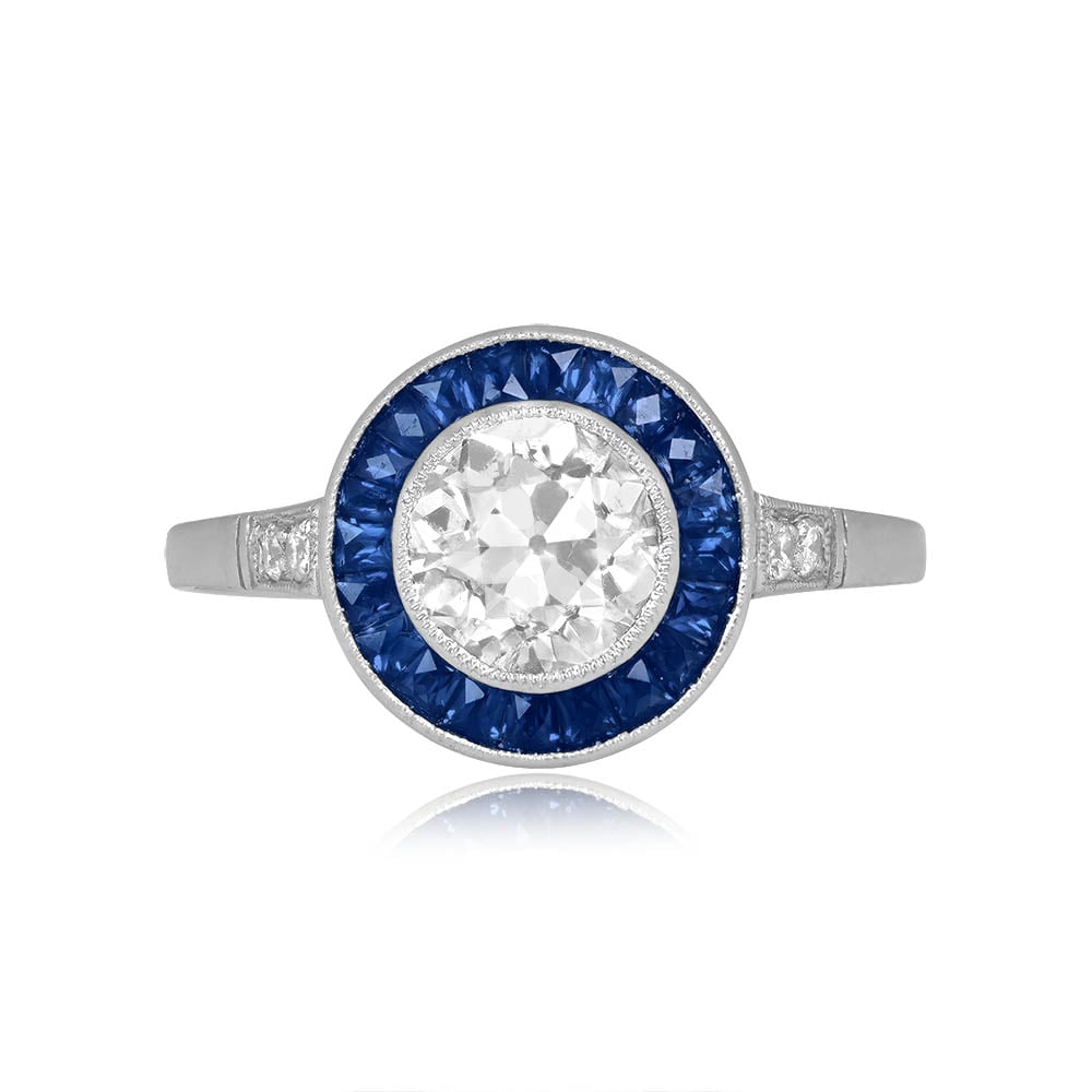 Stacked from 14 images. Method=C (S=1) 1.05ct Diamond and Sapphire Halo with diamonds on shoulders Vardo Ring 14431