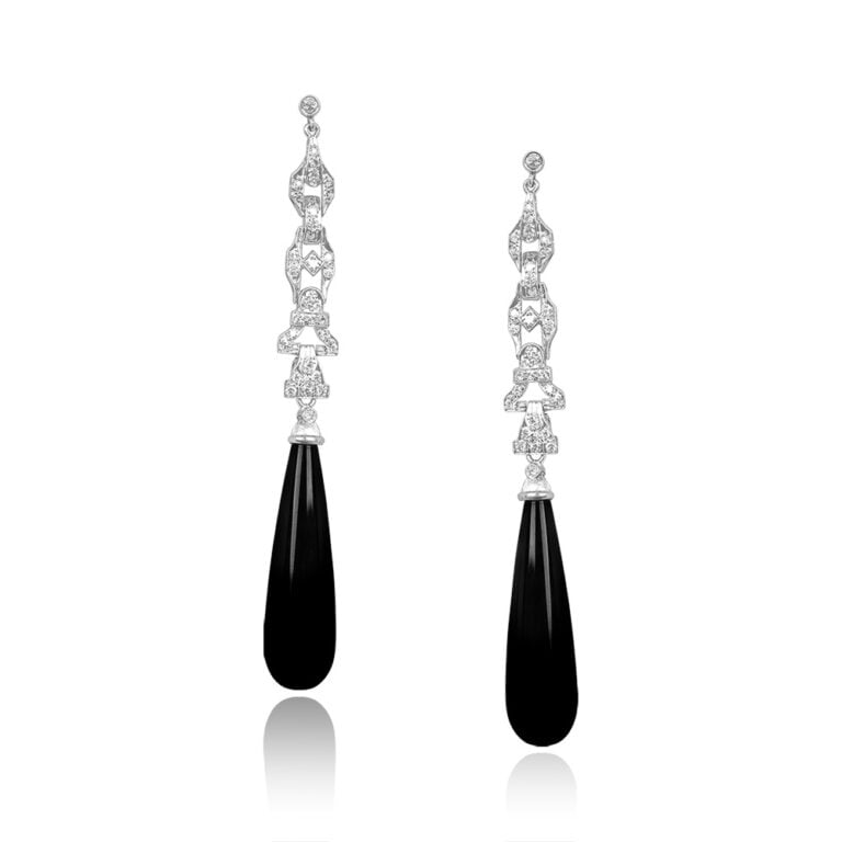 Antique Art Deco Onyx and Diamond Chandler Earrings