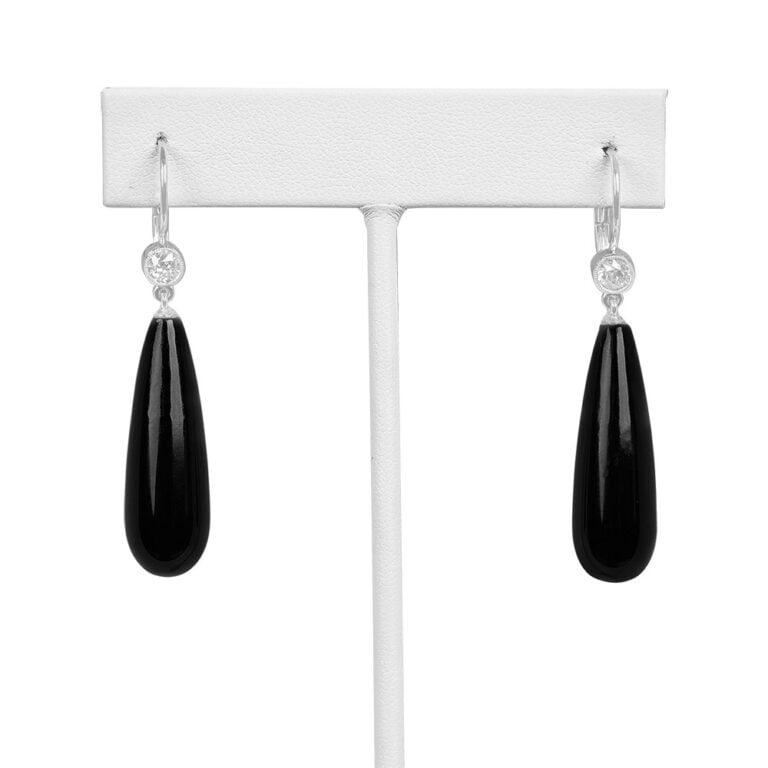 0.50 carat Diamond and Onyx 18k White Gold Miliana Earrings