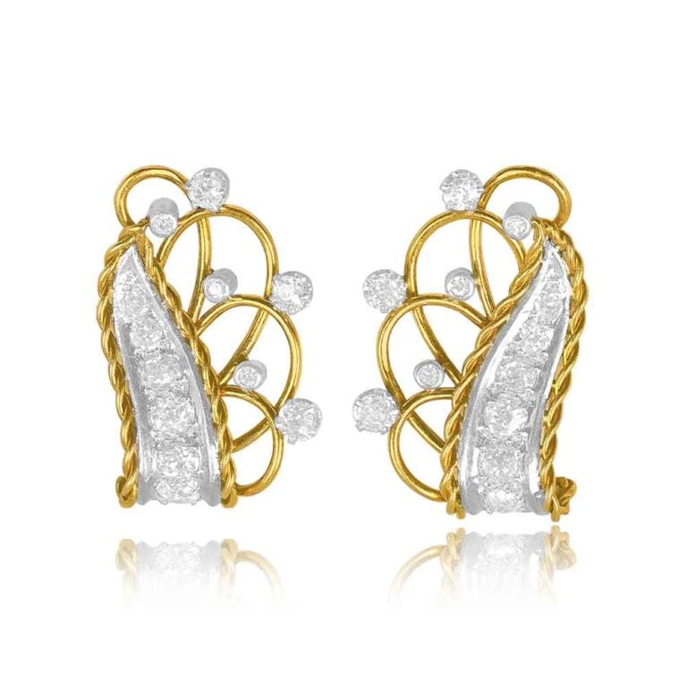 Vintage Diamond and Gold Ballela Earrings, Circa 1960
