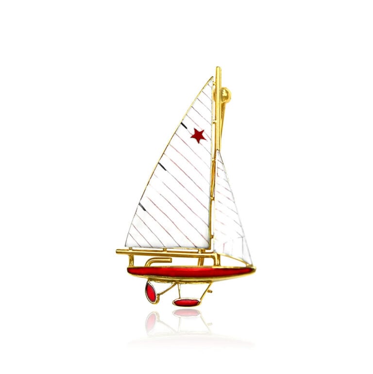Antique Victorian Era 14k Yellow Gold Sailboat Brooch, Circa 1880.