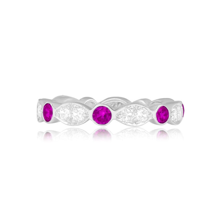 Tiffany Diamond and Pink Sapphire on Platinum Band. 3mm