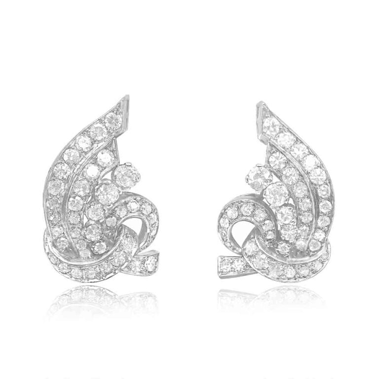 Mid-Century Era Clip-On Diamond Alanya Earrings, Circa 1950