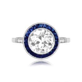 Top View Diamond and Sapphire Platinum Engagement Ring 15425