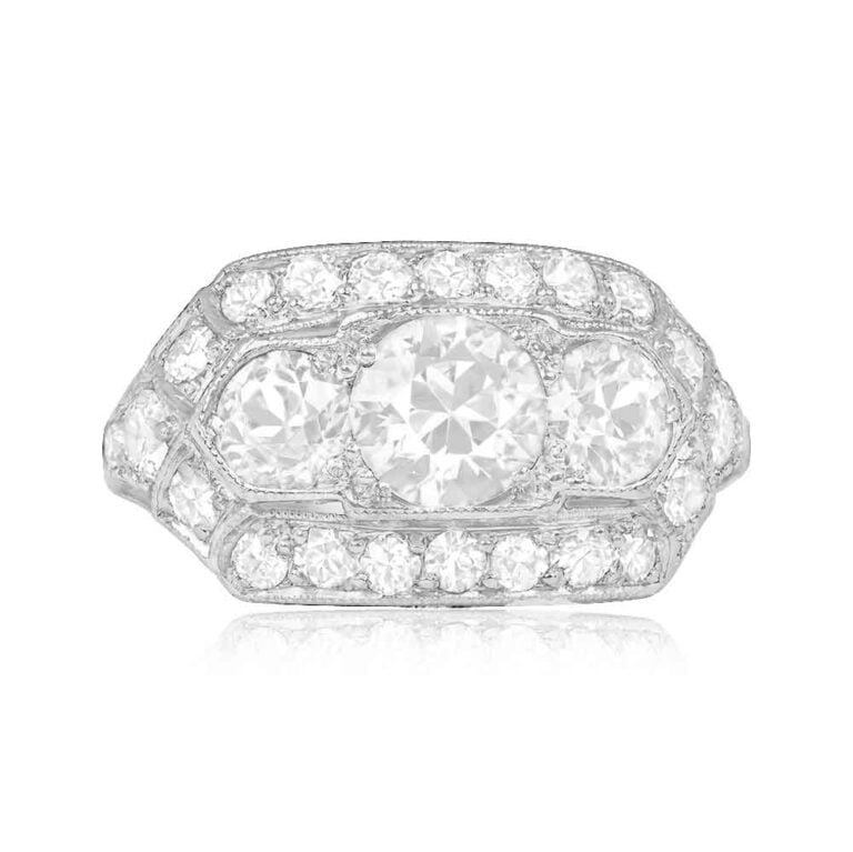 Art Deco Three-Stone Old European Cut Diamond Eldena Ring, Circa 1920.