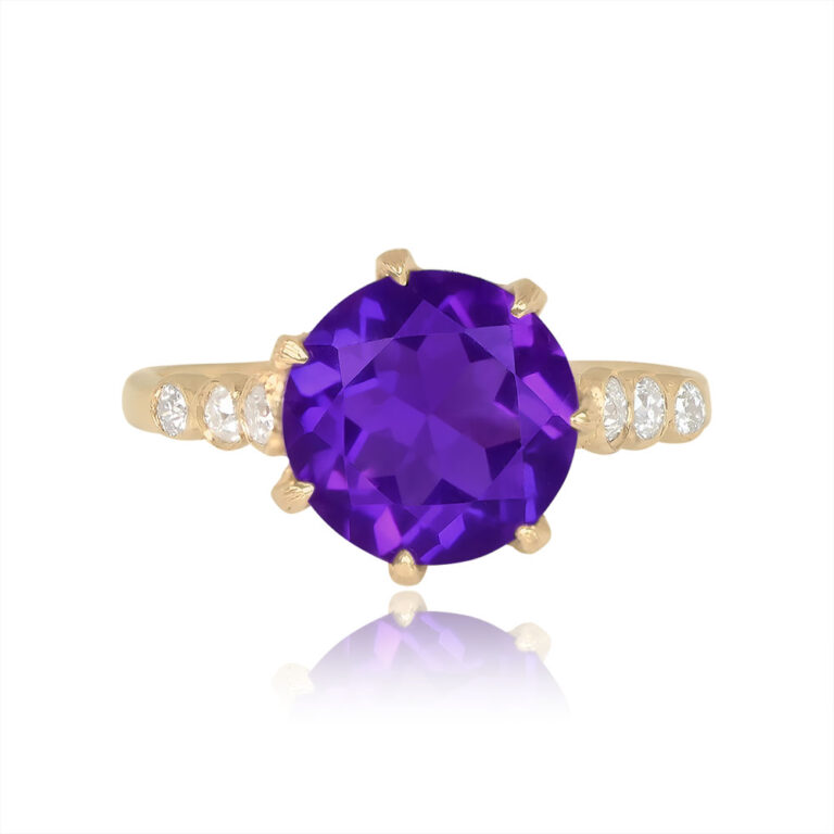 Antique 2.39ct Round Cut Amethyst and Diamond Armant Ring, Circa 1880
