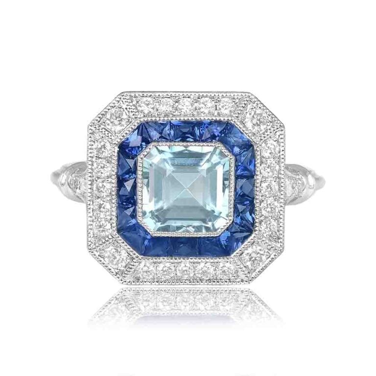 1.05ct Asscher-Cut Aquamarine Double Halo Zena Ring