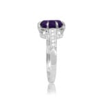 Top Side View Round-Cut Amethyst Set in Prongs on Platinum Ring 15475