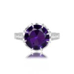 Prong-Set Amethyst and Diamond on Platinum Engagement Ring 15475