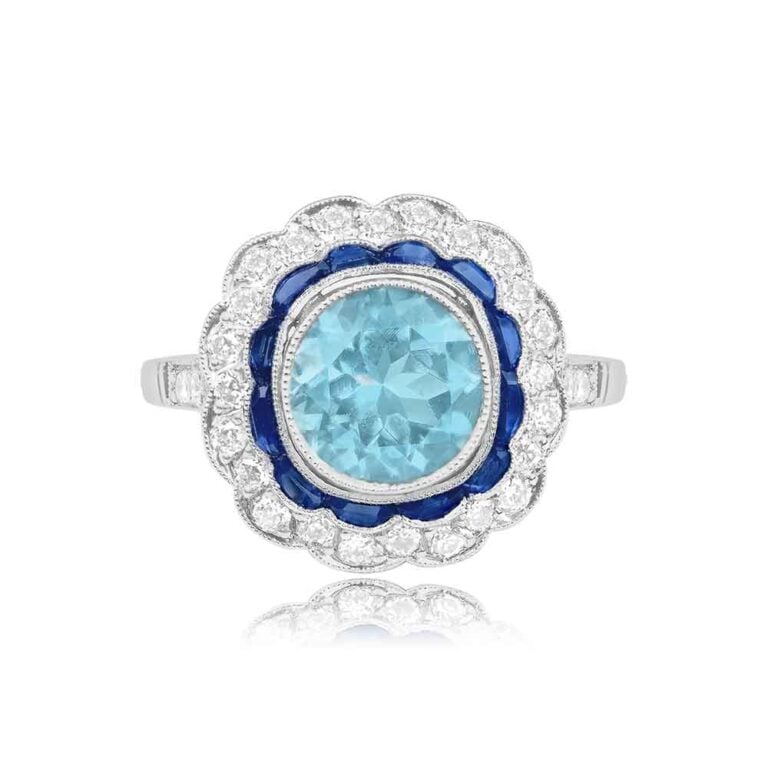 1.65ct Round Cut Aquamarine With Double Halo Grafton Ring