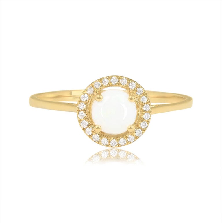 0.38ct Australian Opal with Diamond Halo and 14k Yellow Gold Aldar Ring