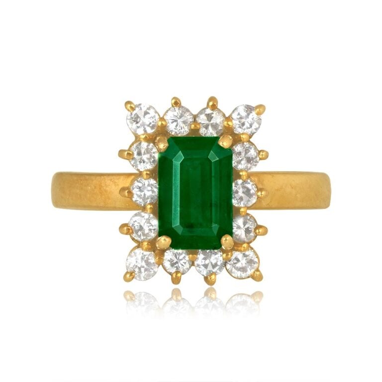 Vintage Emerald-Cut Emerald With Diamond Halo Zeya Ring, Circa 1980