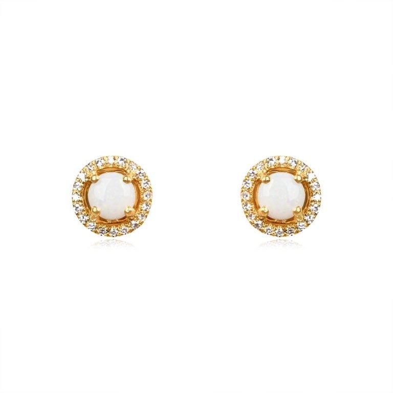 Opal & Halo of Diamonds Yellow Gold Monclova Earrings