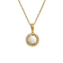 0.34 carat round opal with diamond halo pendant Missoula Necklace 15995