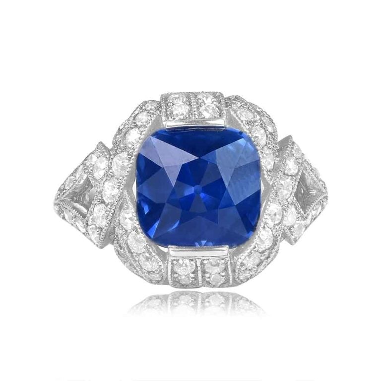 AGL 5.96ct Kashmir Sapphire and Diamond Madbury Ring