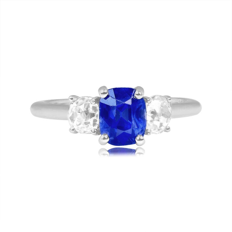 1.59ct Kashmir Sapphire Flanked by Diamonds Lorneville Ring