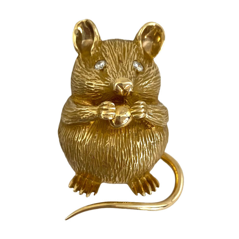 Vintage 14k Yellow Gold Mouse Brooch