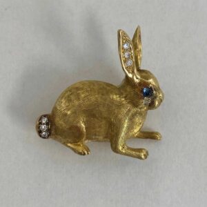 Vintage 18k Yellow Gold Rabbit Brooch - EDJ
