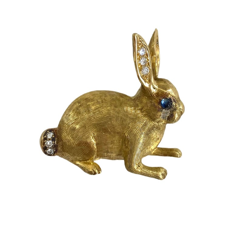 Vintage 18k Yellow Gold Rabbit Brooch