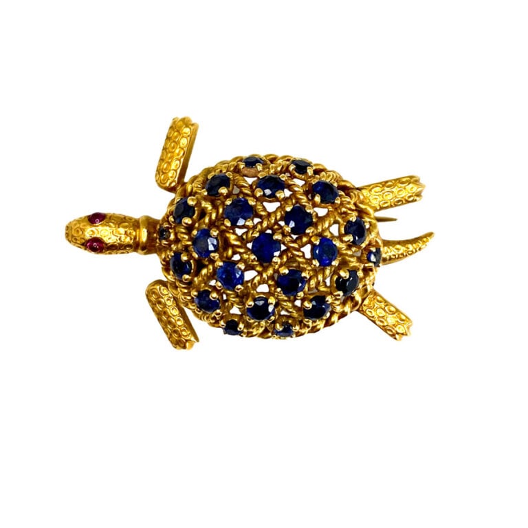 Vintage Cartier France Sapphire Turtle Brooch