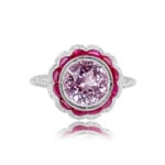 Top View 2.57ct Round Cut Kunzite with Halo of Rubies and Diamonds 15539