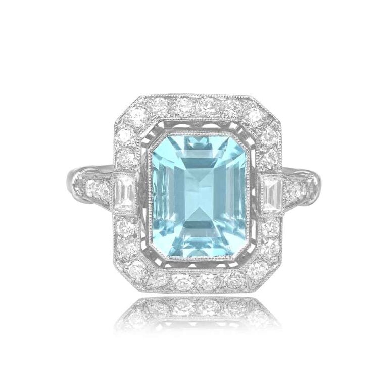 2.43ct Emerald-Cut Aquamarine with Diamond Halo Argenta Ring