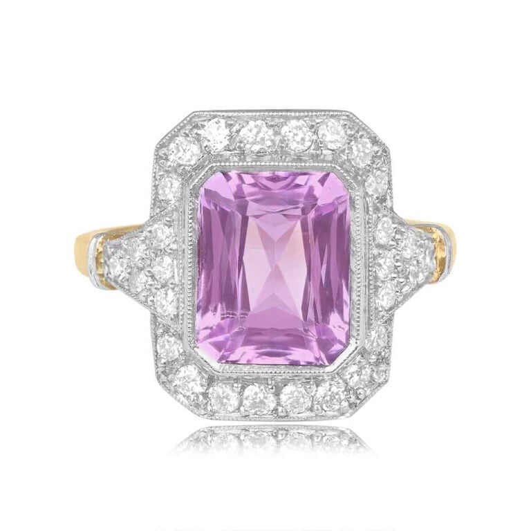 3.63ct Kunzite with Diamond Halo and 18k Yellow Gold Marietta Ring