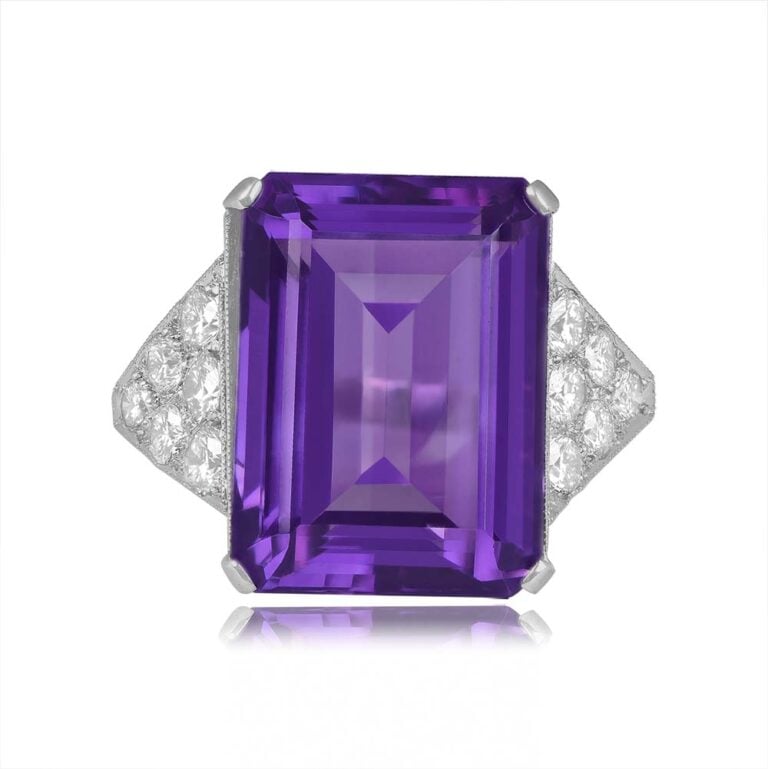 Vintage 26.41ct Emerald-Cut Amethyst and Diamond Ring Tuvalu Ring