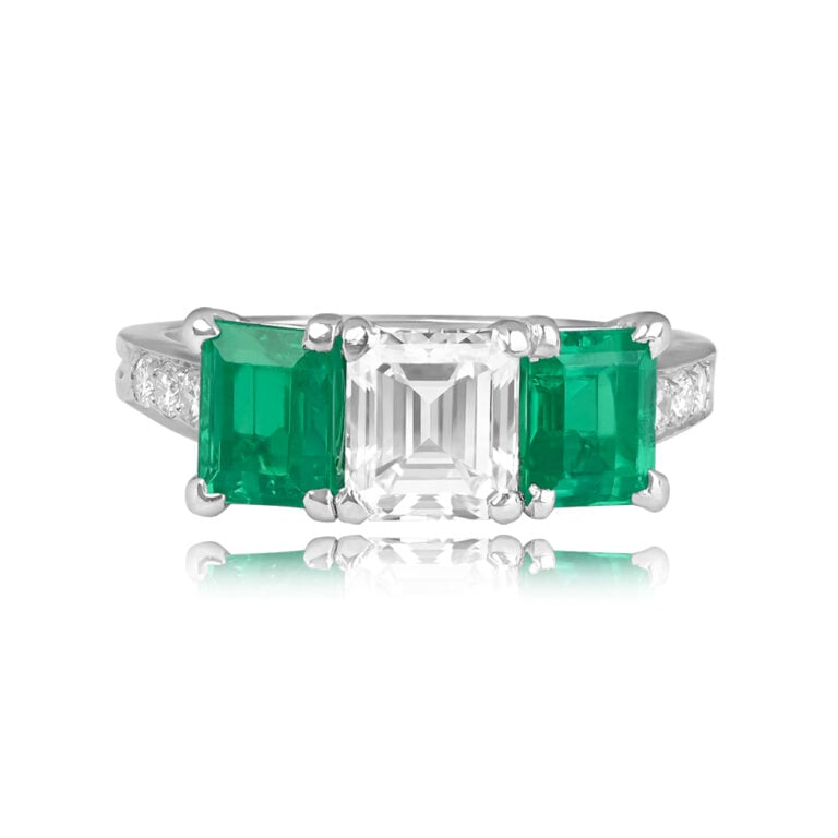 Tiffany & Co. Three Stone Diamond and Emerald Ring