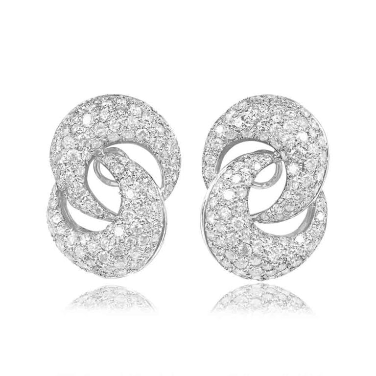 Vintage Diamond on 18k White Gold Trudel Earrings, Circa 1970.