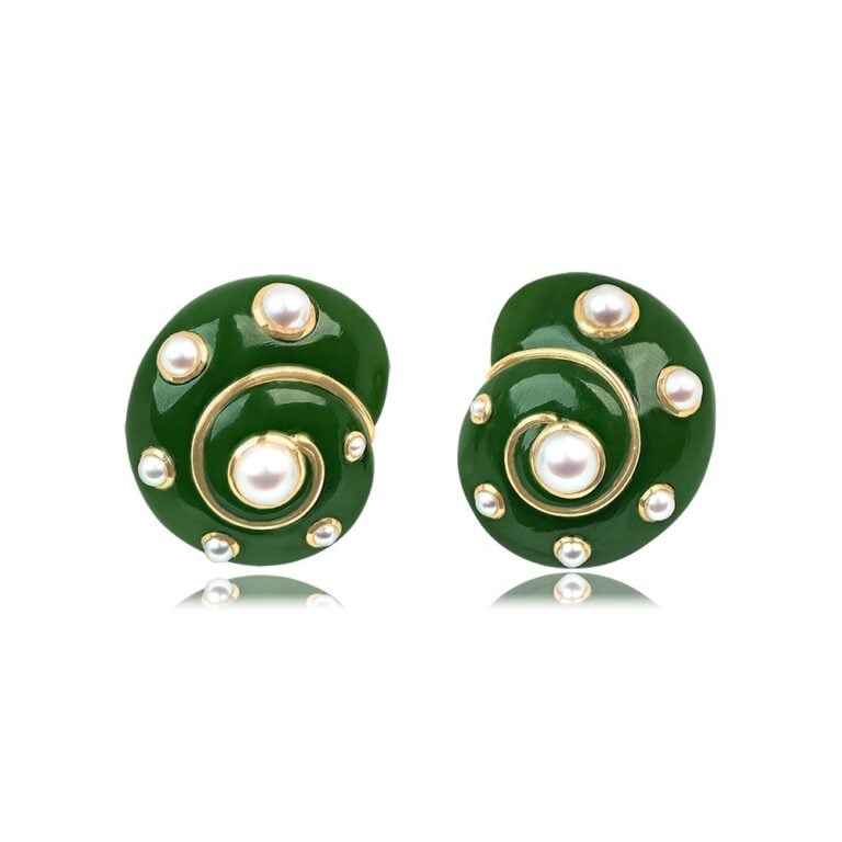 Vintage Verdura Jade and Pearl Shell Clip-On Earrings