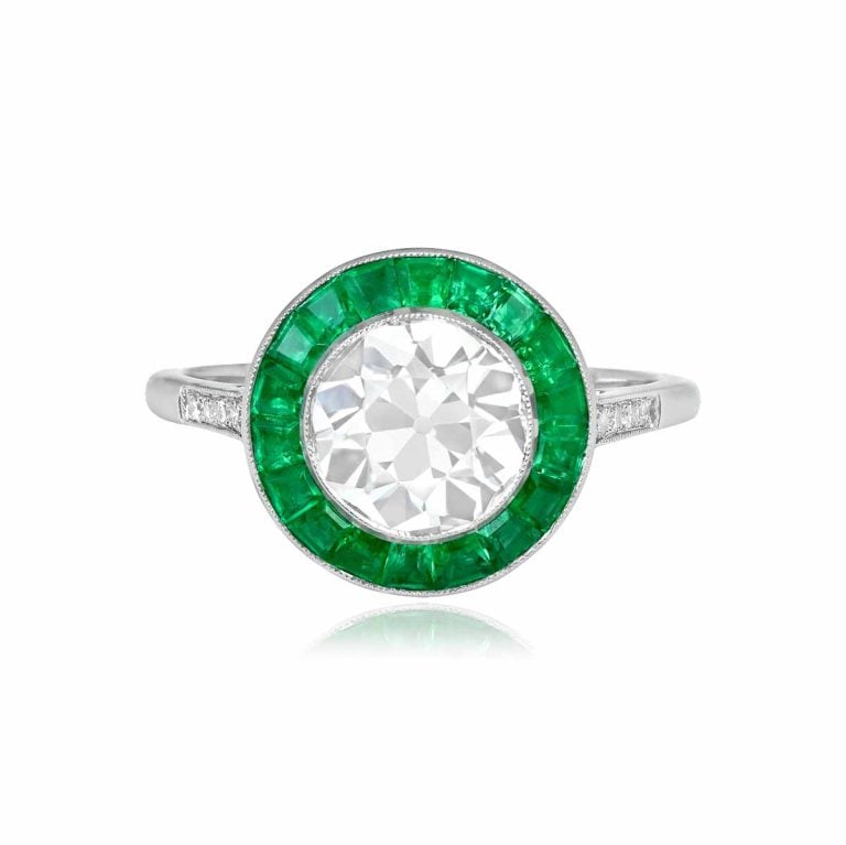 2.00ct Diamond and Emerald Halo Woodmere Ring