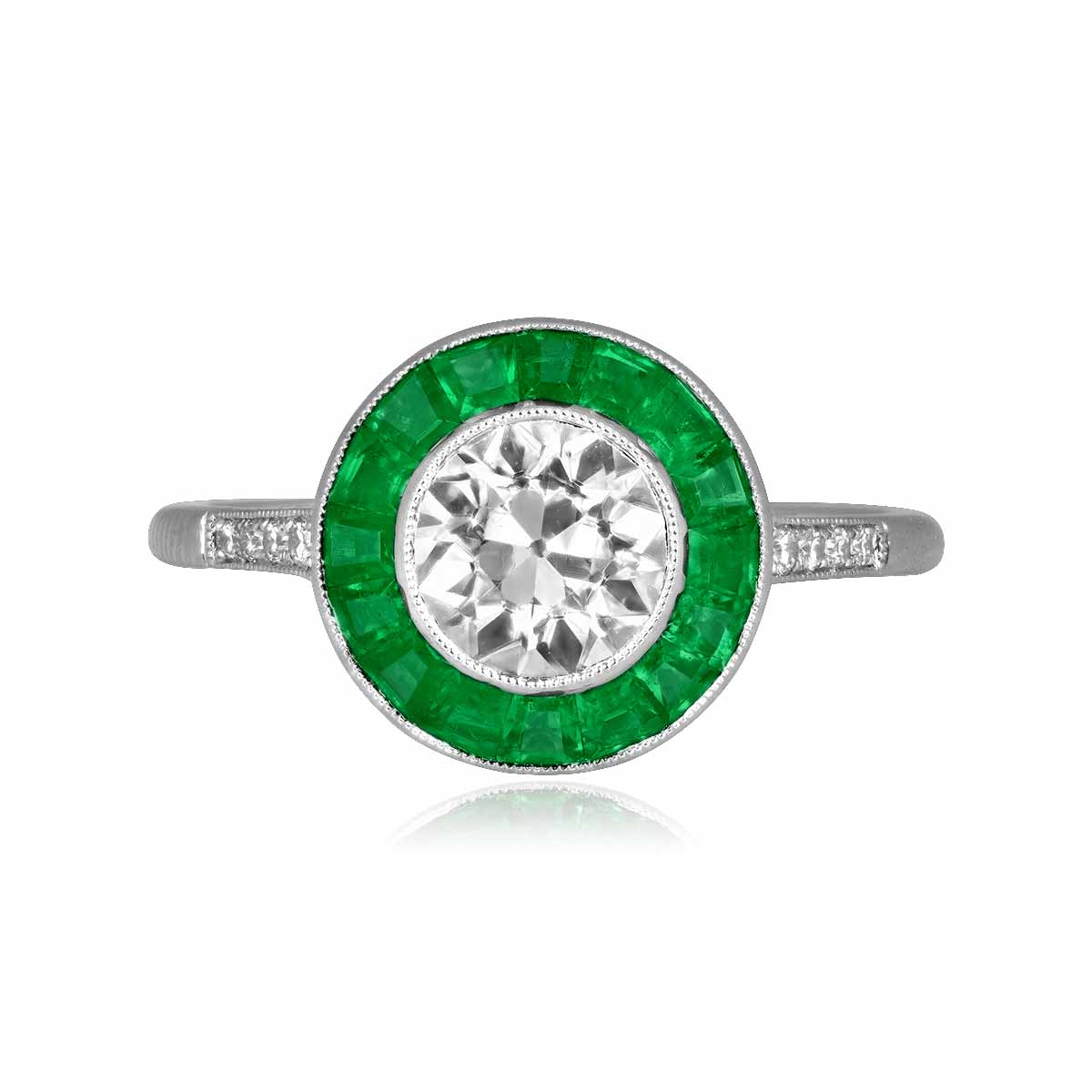 Stacked from 26 images. Method=C (S=1) GIA-Certified 1.00ct Old Euro and Emerald Halo Platinum Auburndale Ring 14879
