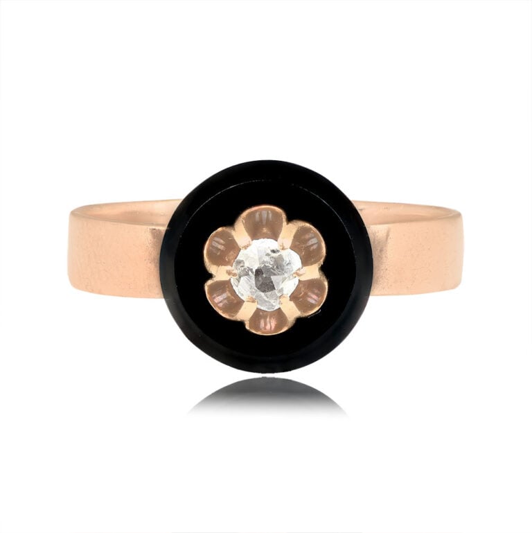 Antique Onyx and Diamond on Gold Aniva Ring. Circa 1850